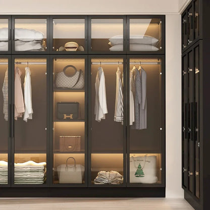 Glass Door Wardrobe Armoire Storage Closet with Light Display Cabinet