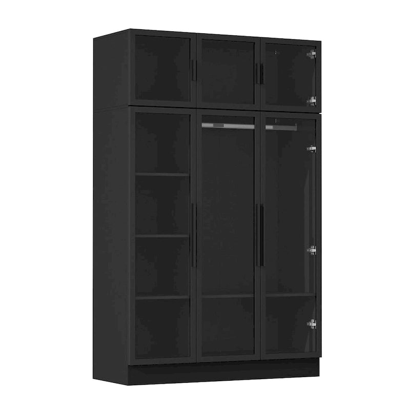 Glass Door Wardrobe Armoire Storage Closet with Light Display Cabinet