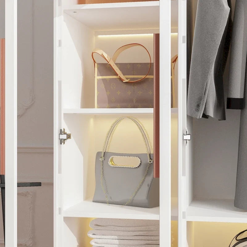 Glass Door Wardrobe Armoire Storage Closet with Light Display Cabinet