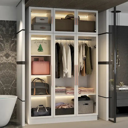 Glass Door Wardrobe Armoire Storage Closet with Light Display Cabinet