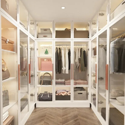 Glass Door Wardrobe Armoire Storage Closet with Light Display Cabinet