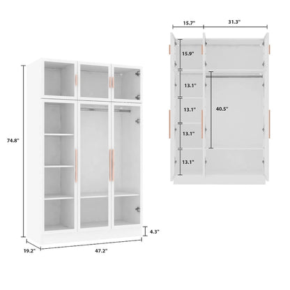 Glass Door Wardrobe Armoire Storage Closet with Light Display Cabinet