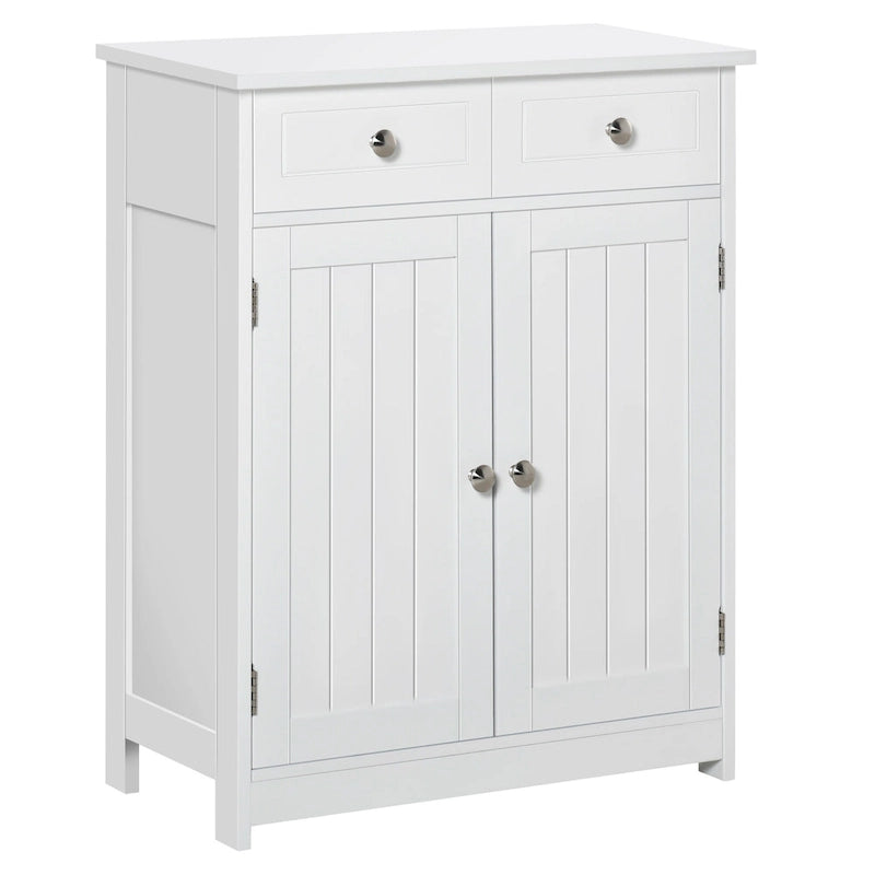 kleankin Freestanding Bathroom Storage Cabinet Organizer Floor Tower with 2 Door, 2 Drawers, Adjustable Shelf, White