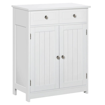 kleankin Freestanding Bathroom Storage Cabinet Organizer Floor Tower with 2 Door, 2 Drawers, Adjustable Shelf, White