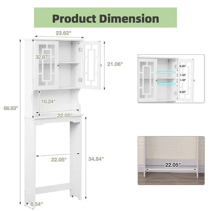 EROMMY Over-The-Toilet Storage, Wooden Bathroom Organizer, with 2 Glass Doors & Adjustable Shelf for Bathroom