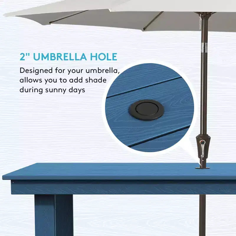 Hyleory 7pc Outdoor Dining Set, 66.9'' Rectangular Table w/Umbrella Hole and 6 Chairs