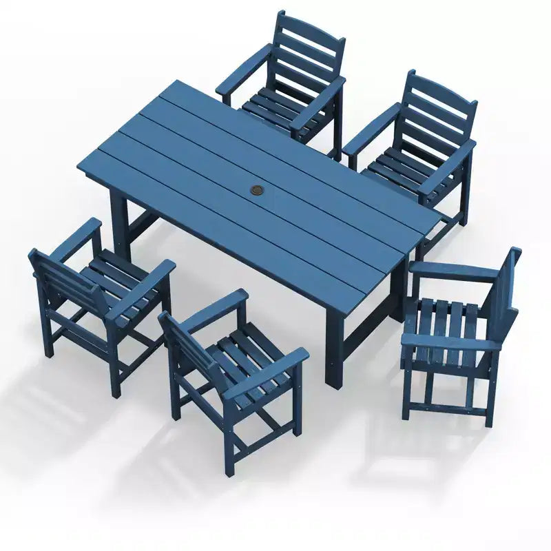 Hyleory 7pc Outdoor Dining Set, 66.9'' Rectangular Table w/Umbrella Hole and 6 Chairs