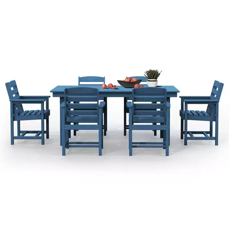 Hyleory 7pc Outdoor Dining Set, 66.9'' Rectangular Table w/Umbrella Hole and 6 Chairs