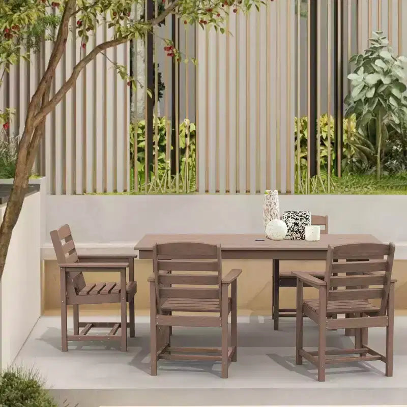 Hyleory 7pc Outdoor Dining Set, 66.9'' Rectangular Table w/Umbrella Hole and 6 Chairs