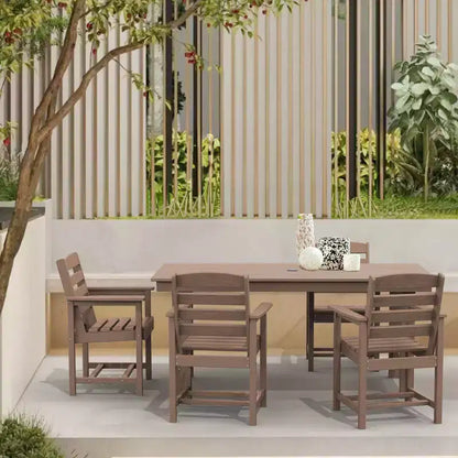 Hyleory 7pc Outdoor Dining Set, 66.9'' Rectangular Table w/Umbrella Hole and 6 Chairs
