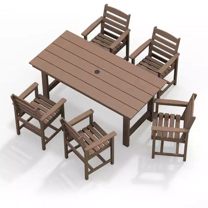 Hyleory 7pc Outdoor Dining Set, 66.9'' Rectangular Table w/Umbrella Hole and 6 Chairs