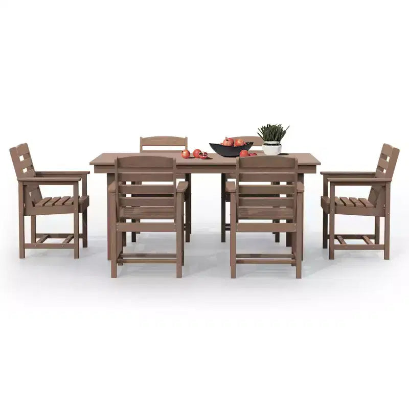 Hyleory 7pc Outdoor Dining Set, 66.9'' Rectangular Table w/Umbrella Hole and 6 Chairs