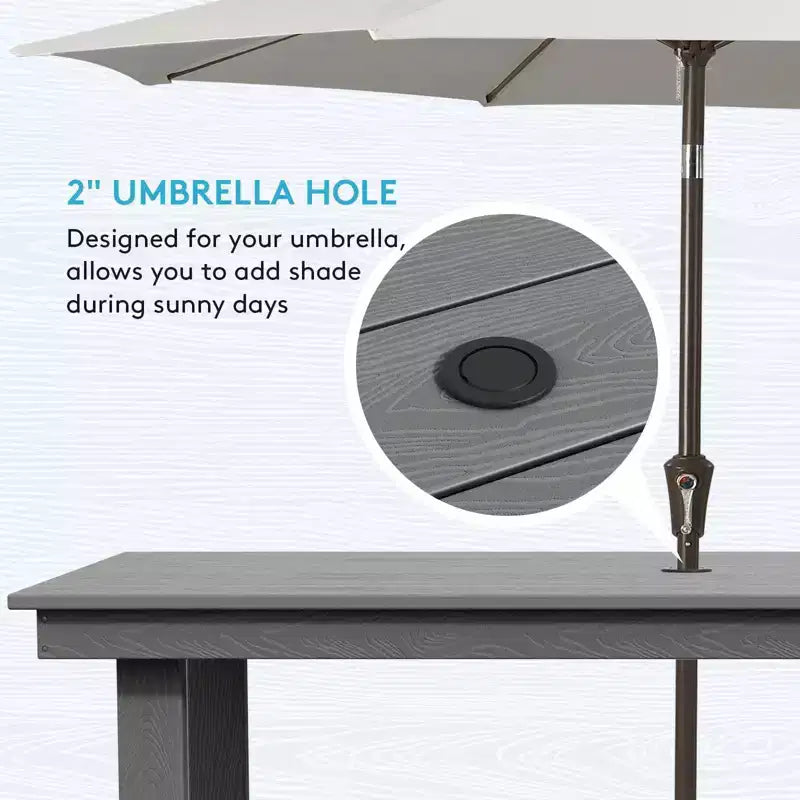 Hyleory 7pc Outdoor Dining Set, 66.9'' Rectangular Table w/Umbrella Hole and 6 Chairs