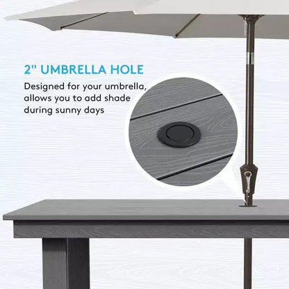 Hyleory 7pc Outdoor Dining Set, 66.9'' Rectangular Table w/Umbrella Hole and 6 Chairs