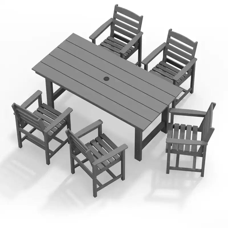 Hyleory 7pc Outdoor Dining Set, 66.9'' Rectangular Table w/Umbrella Hole and 6 Chairs