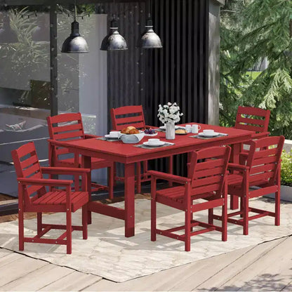 Hyleory 7pc Outdoor Dining Set, 66.9'' Rectangular Table w/Umbrella Hole and 6 Chairs