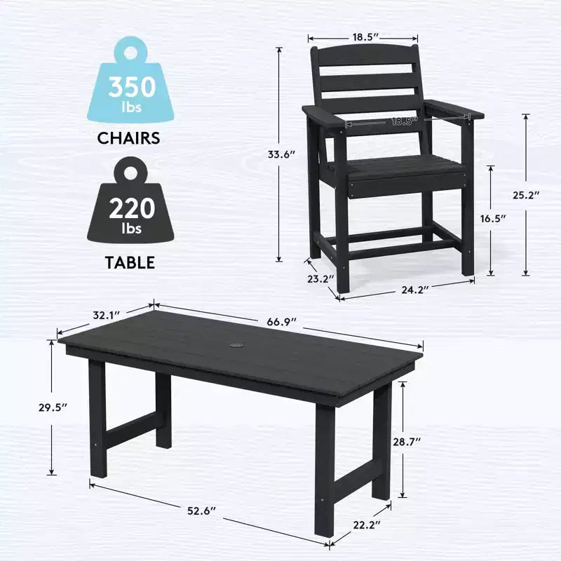 Hyleory 7pc Outdoor Dining Set, 66.9'' Rectangular Table w/Umbrella Hole and 6 Chairs