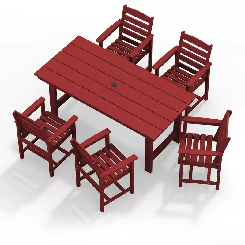 Hyleory 7pc Outdoor Dining Set, 66.9'' Rectangular Table w/Umbrella Hole and 6 Chairs