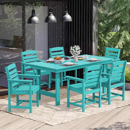 Hyleory 7pc Outdoor Dining Set, 66.9'' Rectangular Table w/Umbrella Hole and 6 Chairs