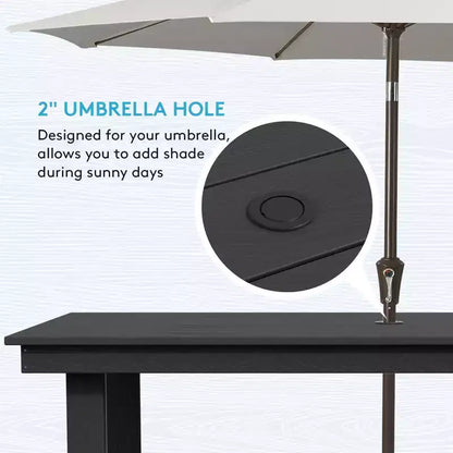 Hyleory 7pc Outdoor Dining Set, 66.9'' Rectangular Table w/Umbrella Hole and 6 Chairs