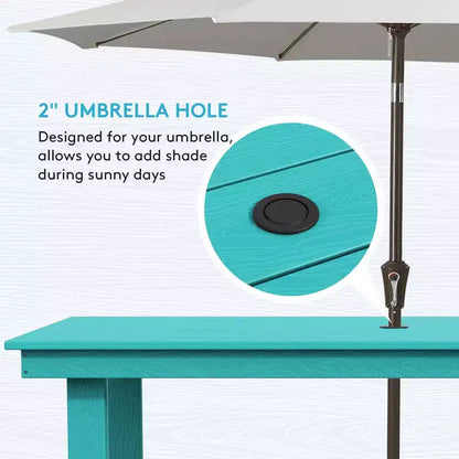 Hyleory 7pc Outdoor Dining Set, 66.9'' Rectangular Table w/Umbrella Hole and 6 Chairs