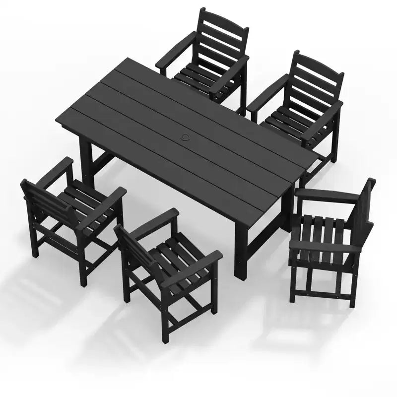 Hyleory 7pc Outdoor Dining Set, 66.9'' Rectangular Table w/Umbrella Hole and 6 Chairs