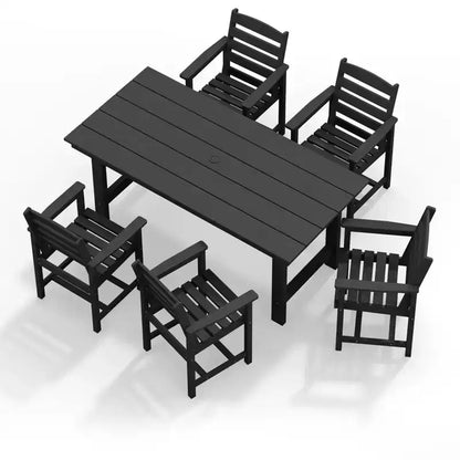Hyleory 7pc Outdoor Dining Set, 66.9'' Rectangular Table w/Umbrella Hole and 6 Chairs