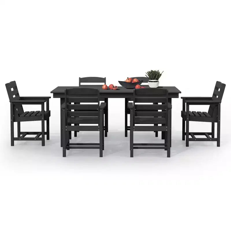 Hyleory 7pc Outdoor Dining Set, 66.9'' Rectangular Table w/Umbrella Hole and 6 Chairs