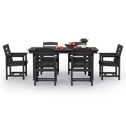 Hyleory 7pc Outdoor Dining Set, 66.9'' Rectangular Table w/Umbrella Hole and 6 Chairs