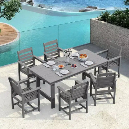 Hyleory 7pc Outdoor Dining Set, 66.9'' Rectangular Table w/Umbrella Hole and 6 Chairs