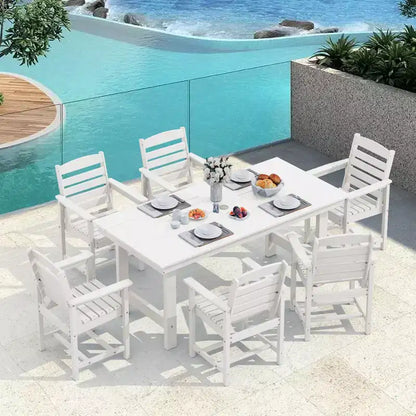 Hyleory 7pc Outdoor Dining Set, 66.9'' Rectangular Table w/Umbrella Hole and 6 Chairs