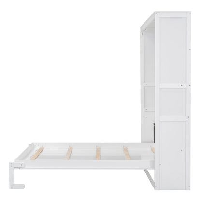 Queen Size Murphy Bed Wall Bed with Shelves,Gray