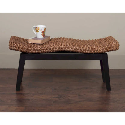 Handwoven Natural Wicker And Teak Wood Bench by East at Main