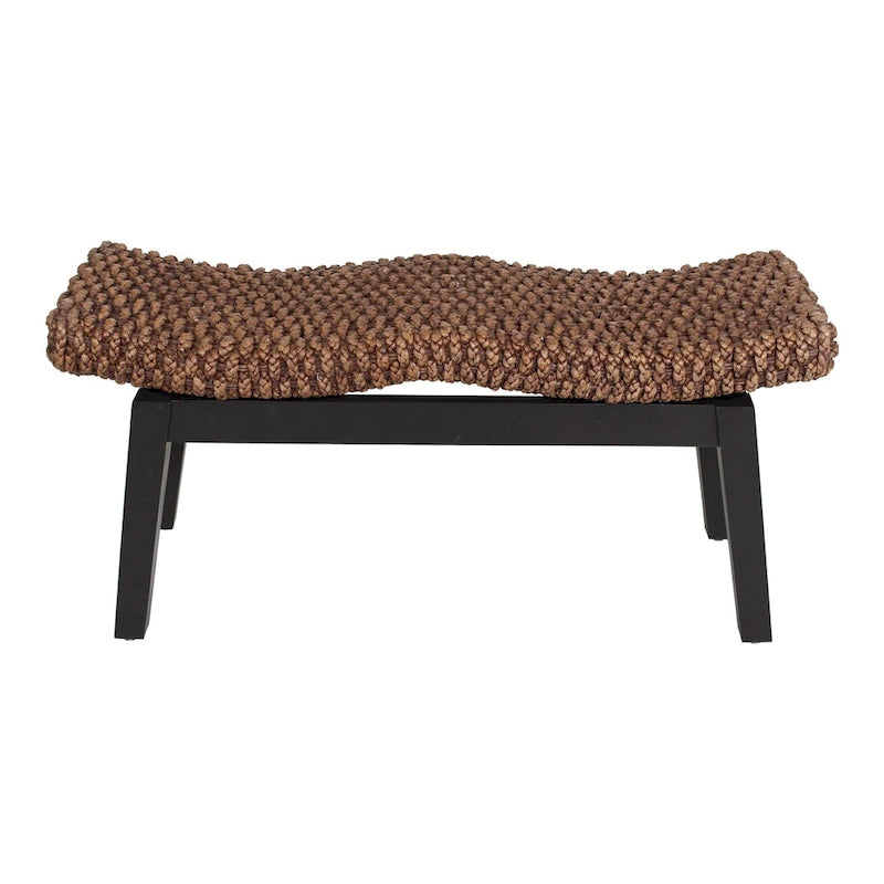 Handwoven Natural Wicker And Teak Wood Bench by East at Main