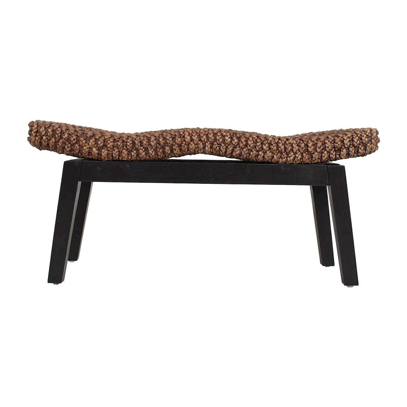 Handwoven Natural Wicker And Teak Wood Bench by East at Main