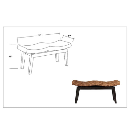 Handwoven Natural Wicker And Teak Wood Bench by East at Main