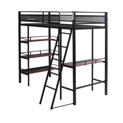 X Rocker Fortress Black Gaming Bunk w/ Built-in Desk and Shelves