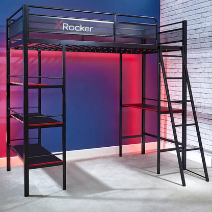 X Rocker Fortress Black Gaming Bunk w/ Built-in Desk and Shelves