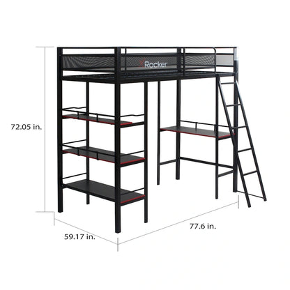 X Rocker Fortress Black Gaming Bunk w/ Built-in Desk and Shelves