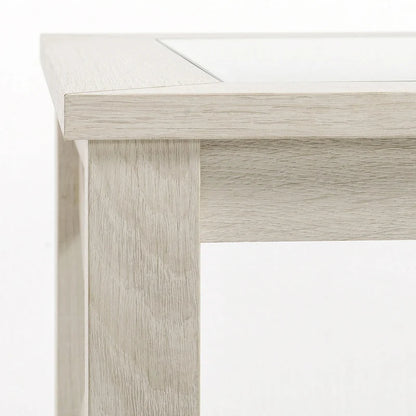 HOMCOM Traditional End Table with Wood Frame, Tempered Glass Tabletop and Underneath Storage Shelf, White Oak
