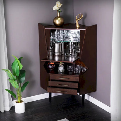 SEI Furniture Haramsoya Dark Tobacco Geometric Corner Bar Cabinet