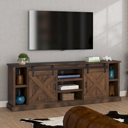 Farmhouse 85 inch TV Stand Console for TVs up to 95 inches, No Assembly Required, Aged Whiskey Finish