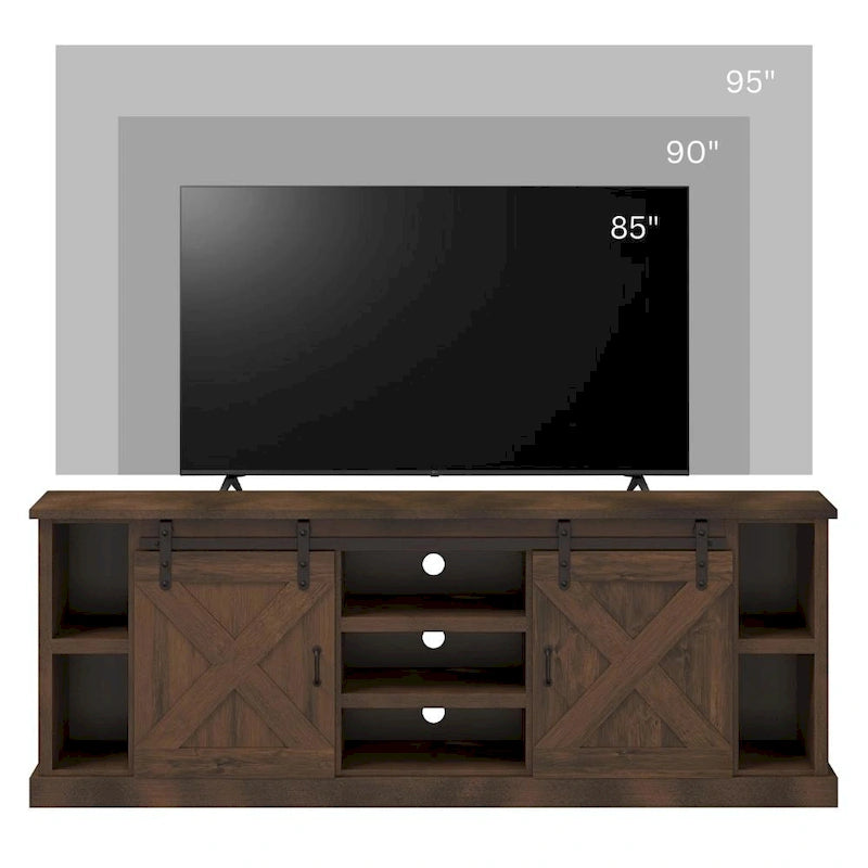 Farmhouse 85 inch TV Stand Console for TVs up to 95 inches, No Assembly Required, Aged Whiskey Finish