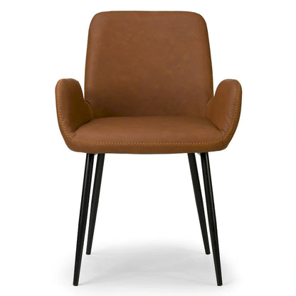 Set of 2 Alrik Brown Arm Chair with Zigzag Stitching Black Metal Legs
