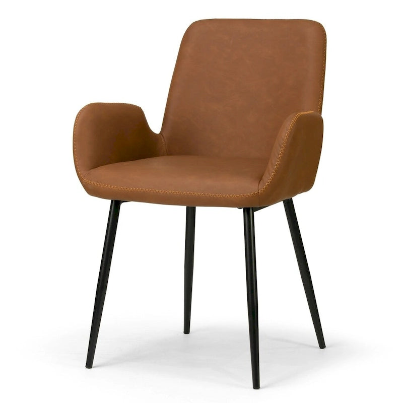 Set of 2 Alrik Brown Arm Chair with Zigzag Stitching Black Metal Legs