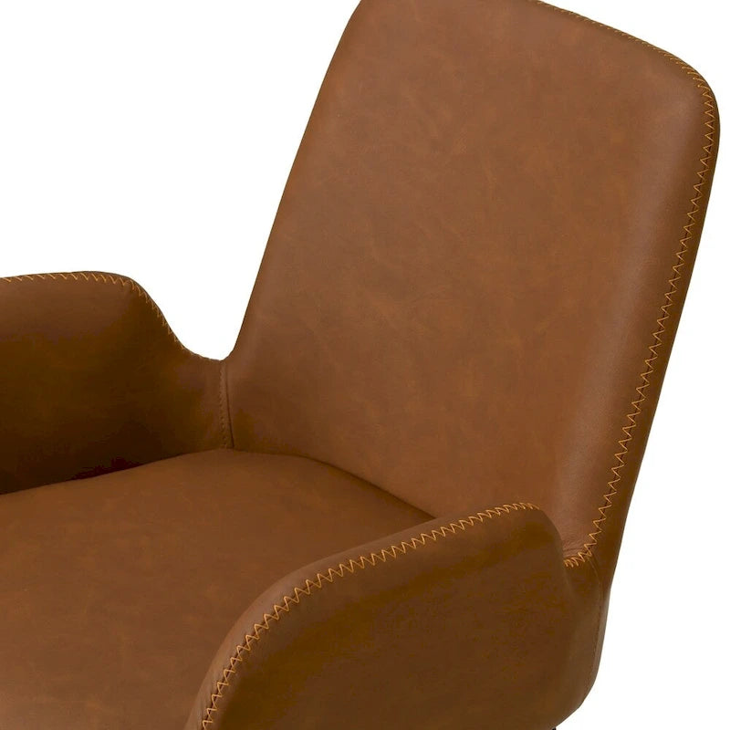 Set of 2 Alrik Brown Arm Chair with Zigzag Stitching Black Metal Legs