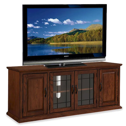 80360 Burnished Oak Leaded Glass TV Stand