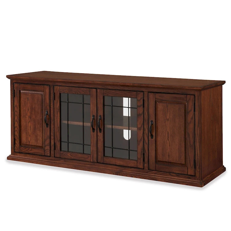 80360 Burnished Oak Leaded Glass TV Stand