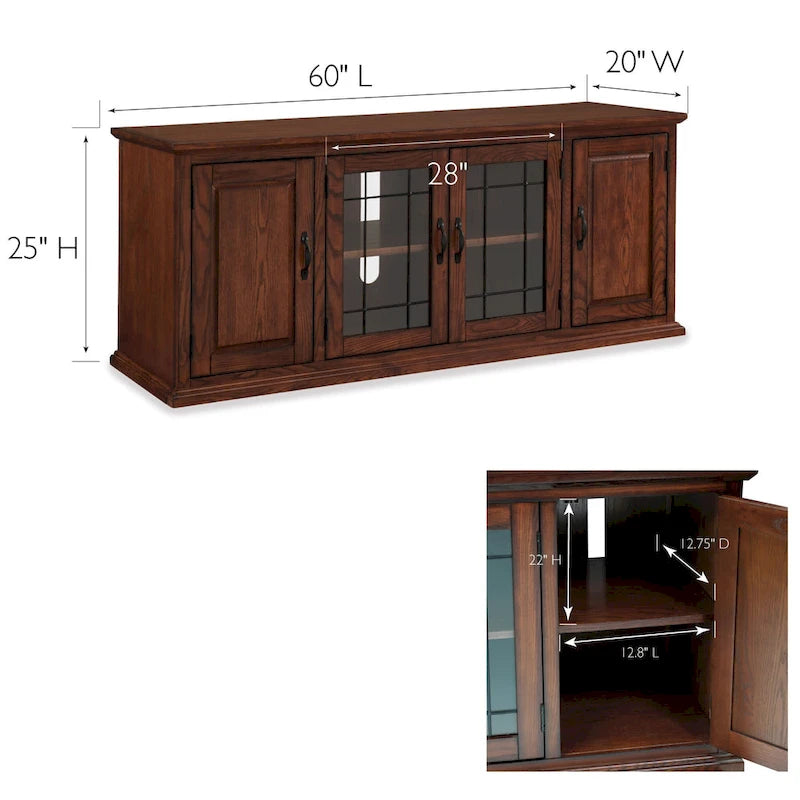 80360 Burnished Oak Leaded Glass TV Stand