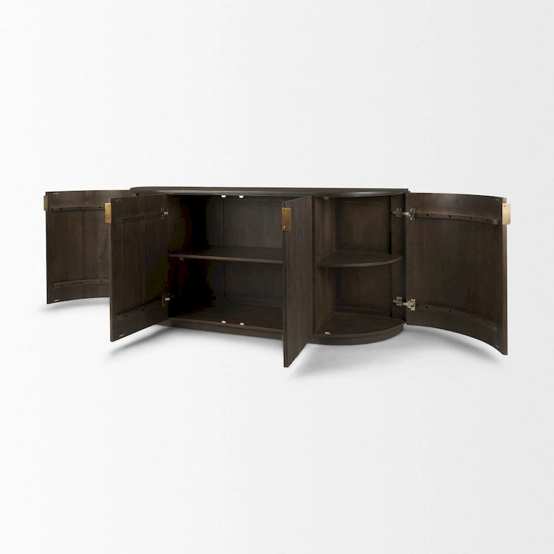 Terra Dark Brown Solid Wood Fluted Sideboard - 72.0L x 18.5W x 32.0H